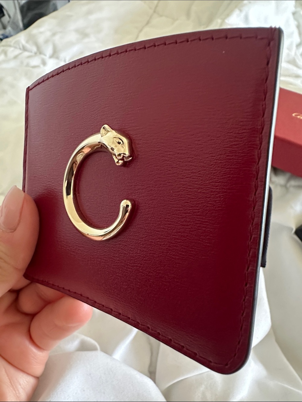 Cartier Burgundy Leather Card Sleeve with Gold Panthère 'C'